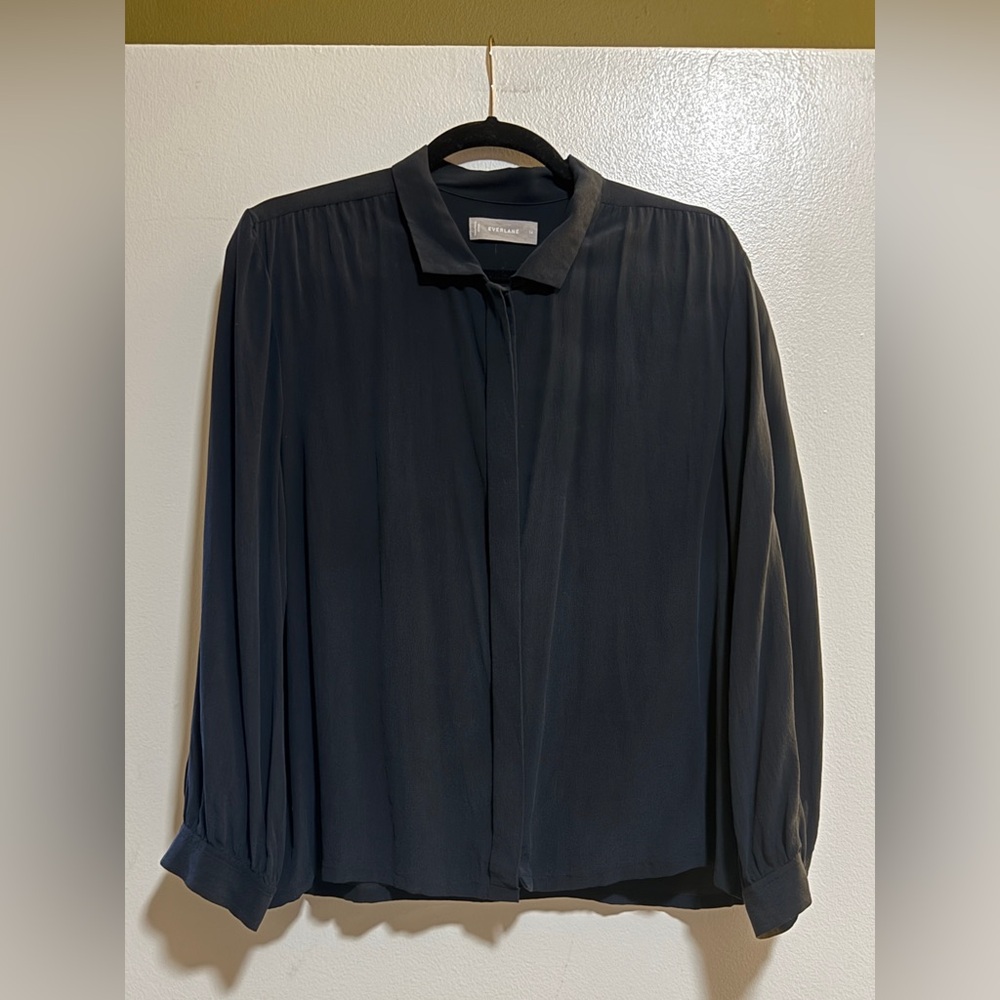 Everlane 100% silk black button up blouse 14